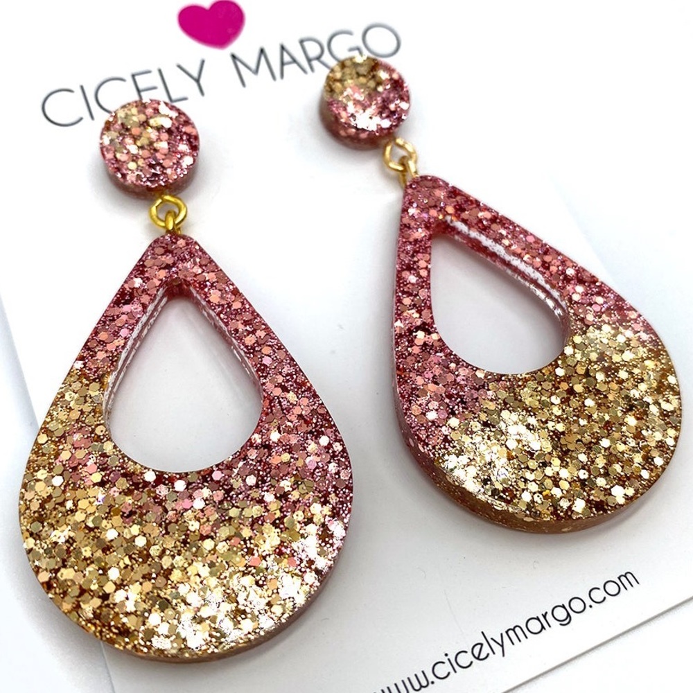 Rose Gold Glitter Statement Earrings - image 1